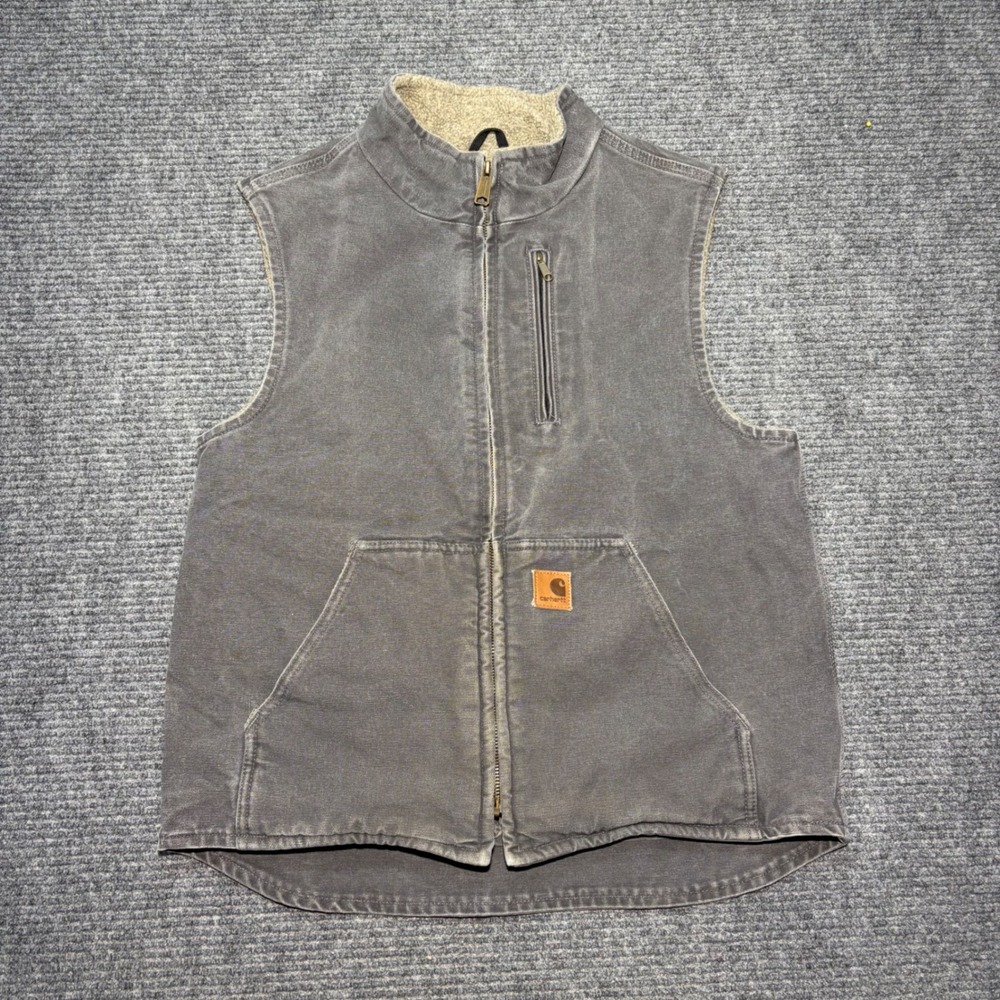 Carhartt V33 GVL Sherpa Lined Sandstone Duck Vest Gravel Gray Mens Medium Reg